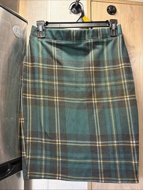 iris Green Plaid Pencil Skirt with Yellow Accents